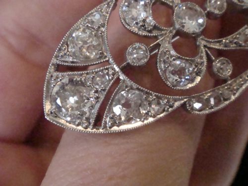 HUGE GENUINE ART NOUVEAU PLATINUM OLD CUT DIAMOND BROOCH 500CT - ADDITIONAL PHOTO 4