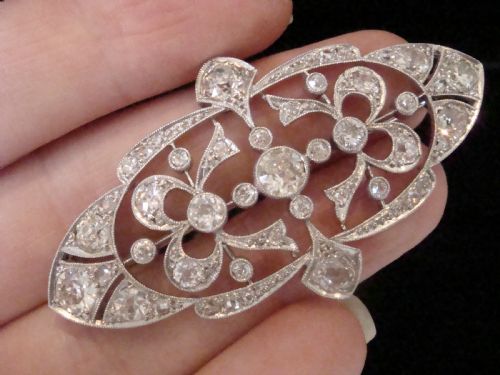 HUGE GENUINE ART NOUVEAU PLATINUM OLD CUT DIAMOND BROOCH 500CT - ADDITIONAL PHOTO 5