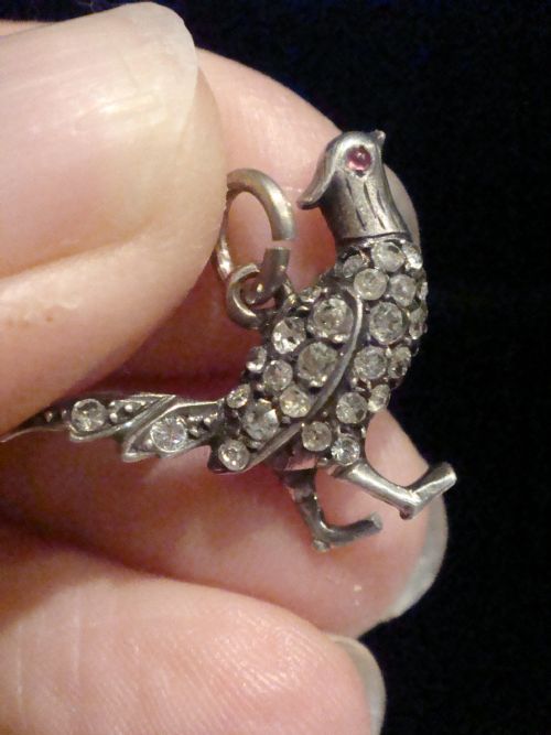 VICTORIAN SILVER PASTE PHEASANT PENDANT RUBY EYES - ADDITIONAL PHOTO 1