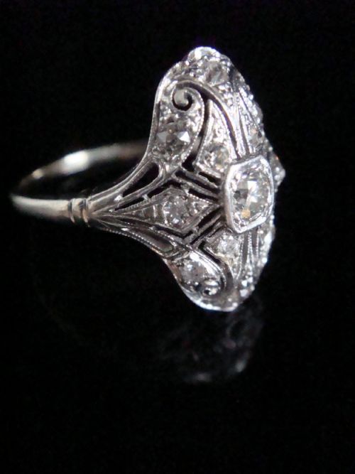 ORIGINAL ART DECO 18CT PLATINUM OLD TRANSITIONAL CUT DIAMOND BOMBE 050CT RING - ADDITIONAL PHOTO 1