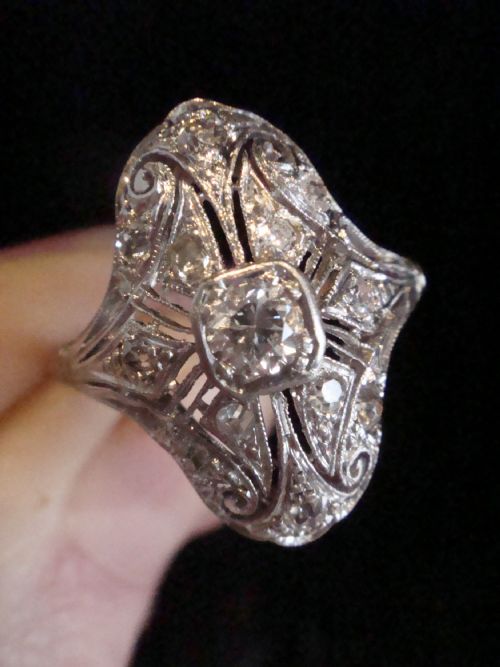 ORIGINAL ART DECO 18CT PLATINUM OLD TRANSITIONAL CUT DIAMOND BOMBE 050CT RING - ADDITIONAL PHOTO 3