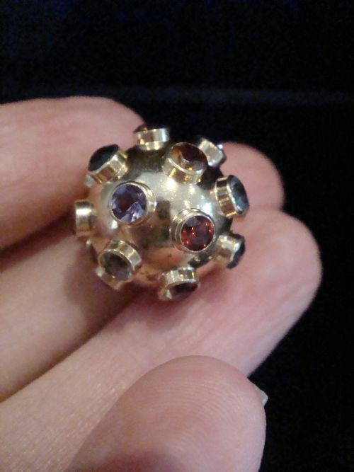 VINTAGE 18CT YELLOW GOLD GEMSET MULTI GEM SPUTNIK GLOBE PENDANT TOURMALINES - ADDITIONAL PHOTO 1
