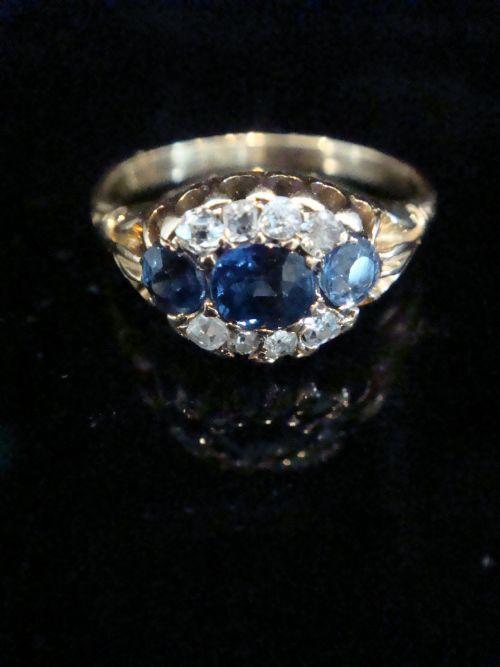 EDWARDIAN 18CT YELLOW GOLD OLD CUT DIAMOND NATURAL SAPPHIRE RING - ADDITIONAL PHOTO 1