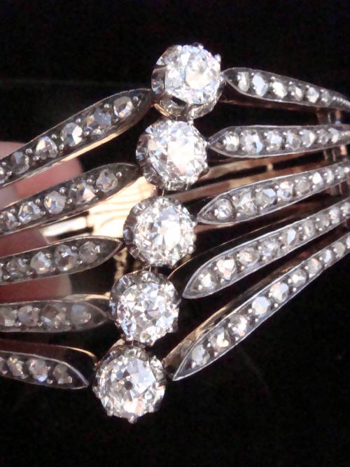 EDWARDIAN FRENCH 18CT PLATINUM TRANSITIONAL ROSE CUT DIAMOND 540CT BRACELET - ADDITIONAL PHOTO 5