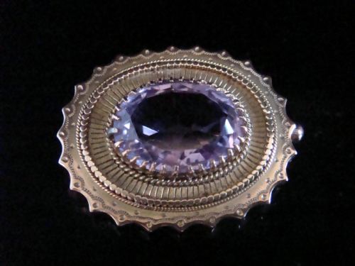 edwardian 9ct yellow gold amethyst brooch 5g - CATEGORY: ANTIQUE JEWELLERY - DATED EDWARDIAN