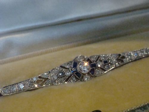 ART DECO 18CT NATURAL SAPPHIRE OLD CUT DIAMOND BRACELET IN ORIGINAL FITTED BOX - ADDITIONAL PHOTO 2