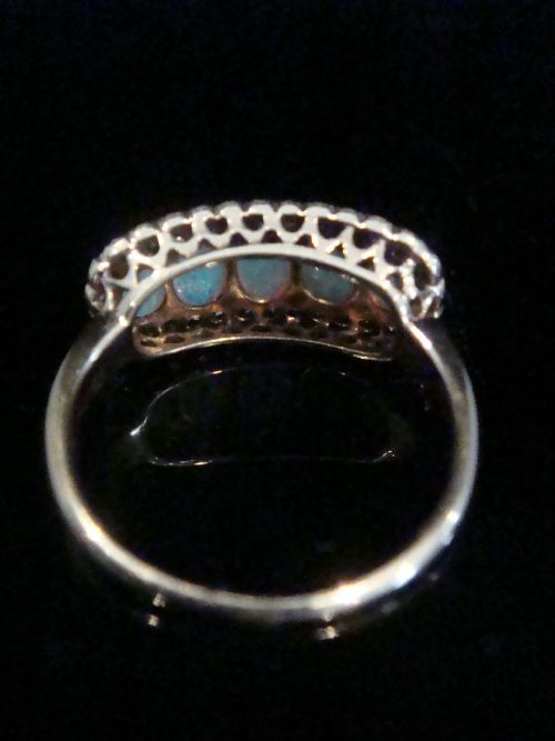 EDWARDIAN 14CT YELLOW GOLD NATURAL SOLID OPAL AND OLD CUT DIAMOND 5 STONE RING - ADDITIONAL PHOTO 2