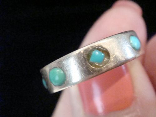 EDWARDIAN 9CT ROSE GOLD TURQUOISE 8 STONE FULL ETERNITY RING - ADDITIONAL PHOTO 2