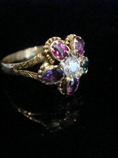 VICTORIAN 12CT REGARD CLUSTER DIAMOND EMERALD AMETHYST RUBY GARNET CLUSTER - ADDITIONAL PHOTO 1