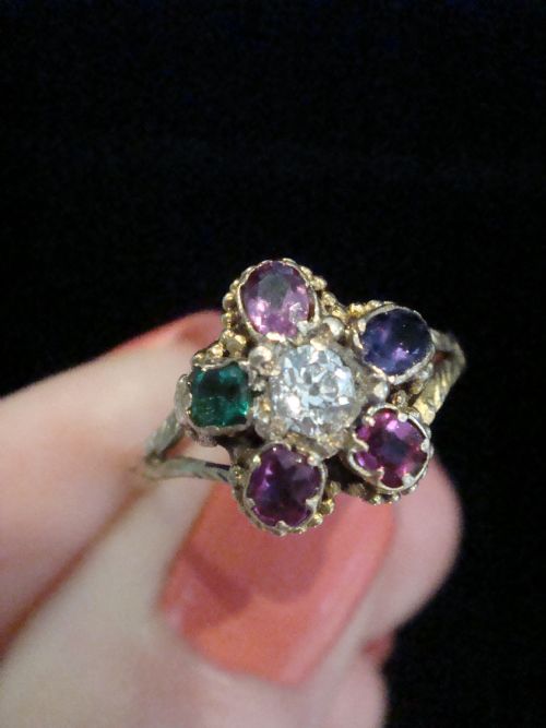VICTORIAN 12CT REGARD CLUSTER DIAMOND EMERALD AMETHYST RUBY GARNET CLUSTER - ADDITIONAL PHOTO 4