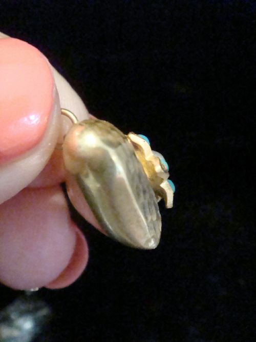 VICTORIAN HIGH CARAT 15CT YELLOW GOLD TURQUOISE AND PEARL HEART PUFF PENDANT - ADDITIONAL PHOTO 3