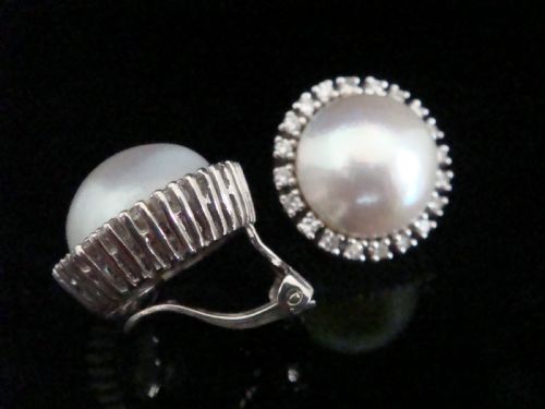 RETRO 14CT MABE PEARL DIAMOND CLUSTER EARRINGS 080CT DIAMOND CONTENT - ADDITIONAL PHOTO 1