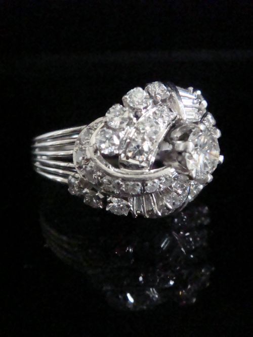 ART DECO 18CT OLD TRANSITIONAL CUT DIAMOND BOMBE 220CT RING - ADDITIONAL PHOTO 1