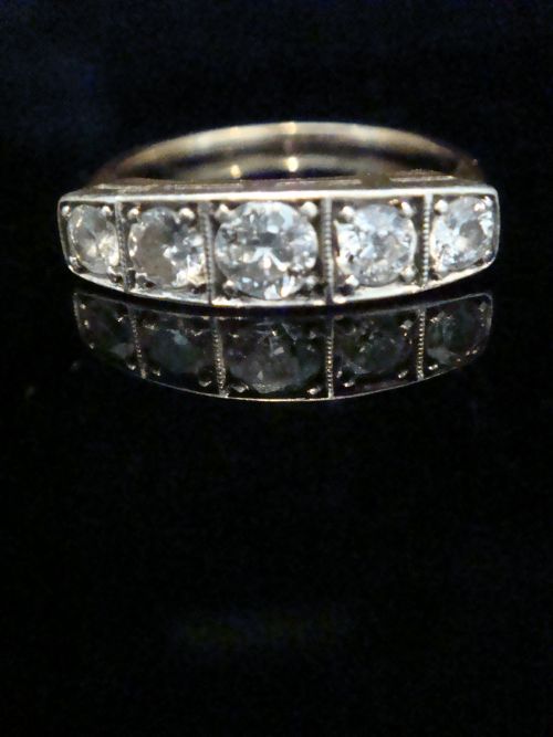 art deco 18ct platinum diamond 5 stone ring - CATEGORY: ANTIQUE JEWELLERY - DATED EDWARDIAN