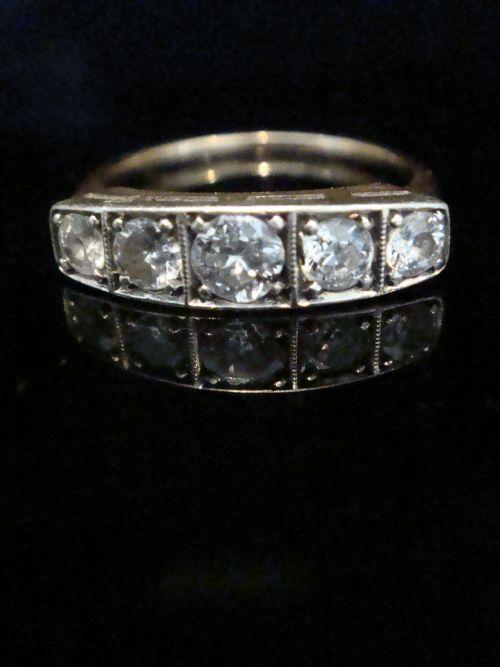 ART DECO 18CT PLATINUM DIAMOND 5 STONE RING - ADDITIONAL PHOTO 1