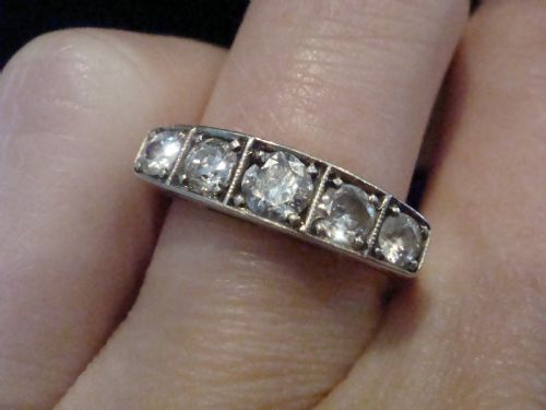 ART DECO 18CT PLATINUM DIAMOND 5 STONE RING - ADDITIONAL PHOTO 4