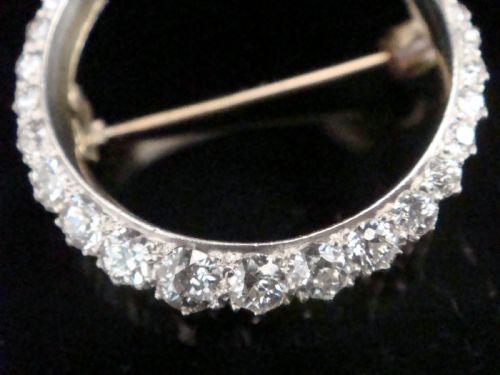 EDWARDIAN 18CT YELLOW GOLD PLATINUM NATURAL DIAMOND CRESCENT BROOCH 170CT - ADDITIONAL PHOTO 1