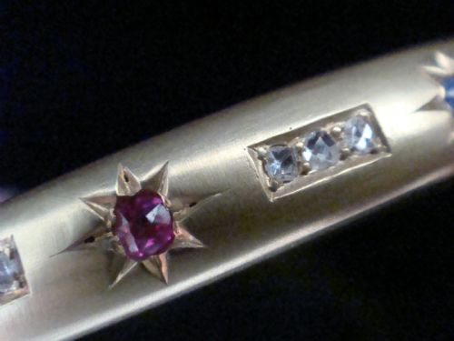 EDWARDIAN 15CT MATT YELLOW GOLD ROSE CUT DIAMOND SAPPHIRE RUBY STAR BANGLE 96G - ADDITIONAL PHOTO 2