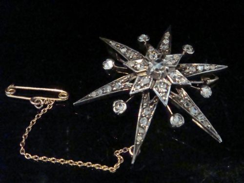 victorian 18ct old rose cut diamond celestial star starburst brooch pendant - CATEGORY: ANTIQUE JEWELLERY - DATED VICTORIAN