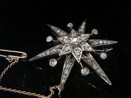 VICTORIAN 18CT OLD ROSE CUT DIAMOND CELESTIAL STAR STARBURST BROOCH PENDANT - ADDITIONAL PHOTO 4
