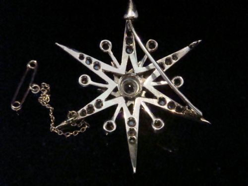 VICTORIAN 18CT OLD ROSE CUT DIAMOND CELESTIAL STAR STARBURST BROOCH PENDANT - ADDITIONAL PHOTO 6