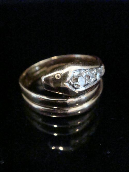 VICTORIAN 18CT OLD CUT DIAMOND SNAKE RING 60G RING SIZE O 12 - ADDITIONAL PHOTO 1