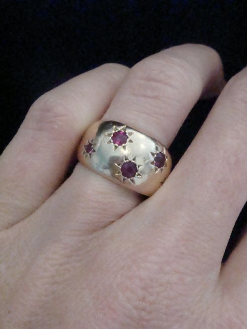 EDWARDIAN 9CT YELLOW GOLD THICK STAR CELESTIAL RUBY BOMBE GYPSY RING - ADDITIONAL PHOTO 4