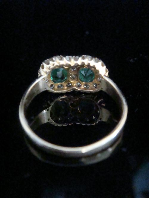 EDWARDIAN 18CT YELLOW GOLD EMERALD DIAMOND DOUBLE TOI ET MOI CLUSTER RING - ADDITIONAL PHOTO 8