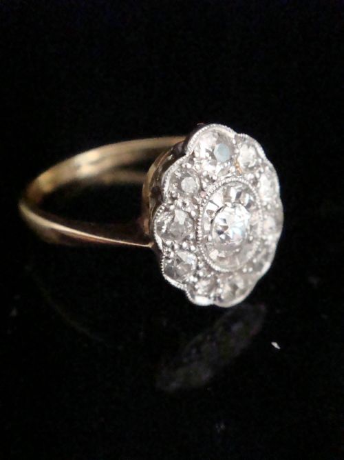EDWARDIAN 18CT YELLOW GOLD PLATINUM OLD CUT DIAMOND PAVE SET RING - ADDITIONAL PHOTO 1
