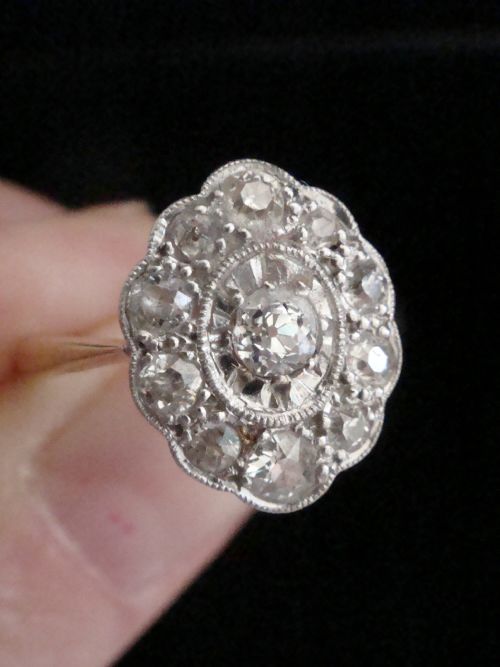 EDWARDIAN 18CT YELLOW GOLD PLATINUM OLD CUT DIAMOND PAVE SET RING - ADDITIONAL PHOTO 2