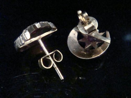 EDWARDIAN 18CT NATURAL RUBY ROSE CUT DIAMOND STAR CRESCENT EARRINGS - ADDITIONAL PHOTO 4