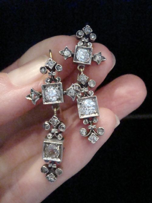 ART DECO EDWARDIAN 18CT SILVER OLD CUT DIAMOND DROP 180CT EARRINGS - ADDITIONAL PHOTO 2