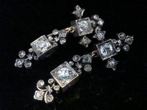 ART DECO EDWARDIAN 18CT SILVER OLD CUT DIAMOND DROP 180CT EARRINGS - ADDITIONAL PHOTO 5