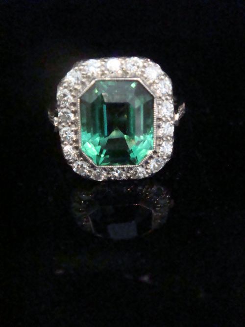 ART DECO 18CT PLATINUM NATURAL TOURMALINE AND DIAMOND CLUSTER - ADDITIONAL PHOTO 2