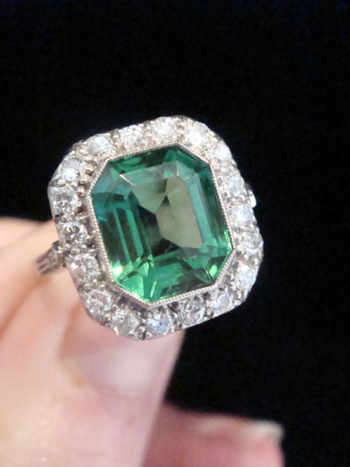 ART DECO 18CT PLATINUM NATURAL TOURMALINE AND DIAMOND CLUSTER - ADDITIONAL PHOTO 4