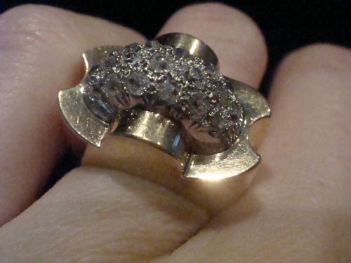 1920S 1930S RETRO FRENCH TANK 18CT PLATINUM DIAMOND 130CT PAVE SET RING - ADDITIONAL PHOTO 3