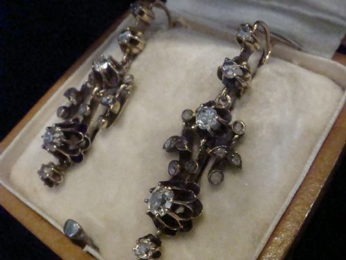 VICTORIAN EDWARDIAN 15CT YELLOW GOLD OLD ROSE CUT DIAMOND DROP 120CT EARRINGS - ADDITIONAL PHOTO 2