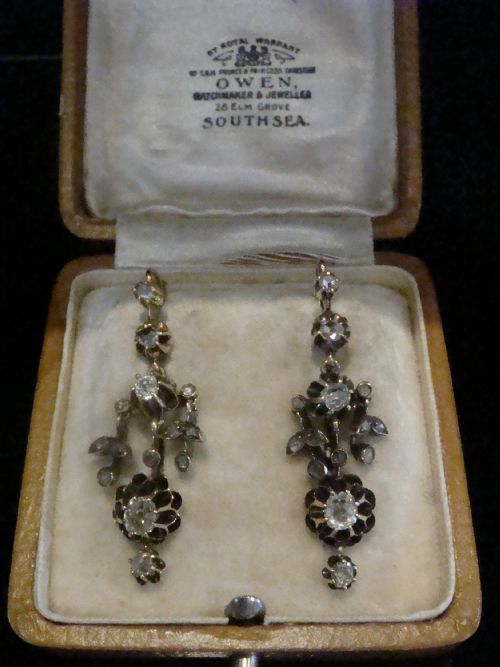 VICTORIAN EDWARDIAN 15CT YELLOW GOLD OLD ROSE CUT DIAMOND DROP 120CT EARRINGS - ADDITIONAL PHOTO 1