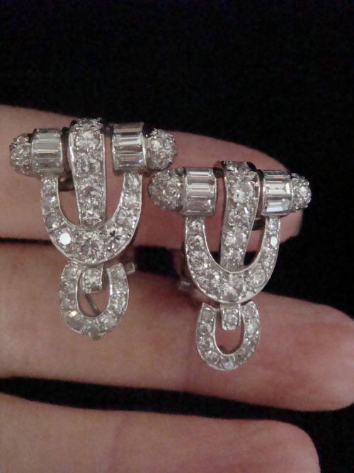 ART DECO FRENCH PLATINUM DIAMOND 300CT VS2SI GH COLOUR NIGHT DAY EARRINGS - ADDITIONAL PHOTO 6
