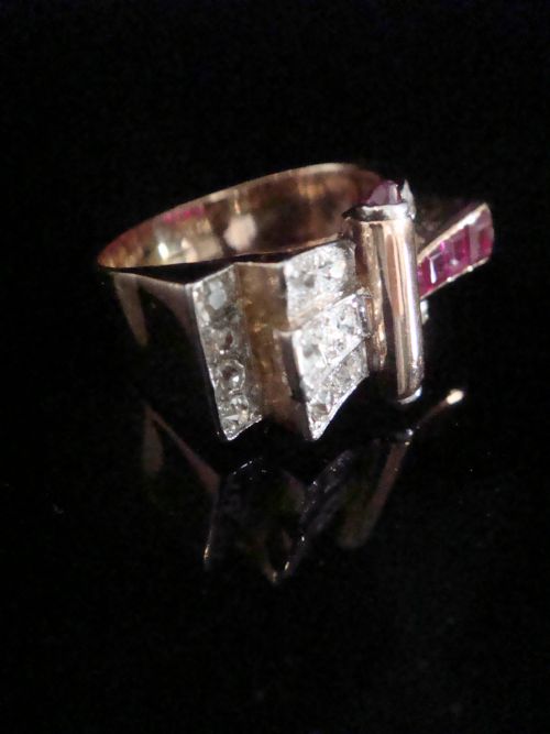 FINE QUALIY RETRO 18CT NATURAL RUBY DIAMOND 100CT TANK COCKTAIL RING - ADDITIONAL PHOTO 1