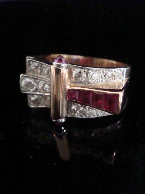 FINE QUALIY RETRO 18CT NATURAL RUBY DIAMOND 100CT TANK COCKTAIL RING - ADDITIONAL PHOTO 2