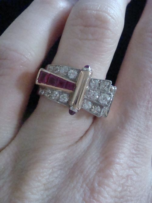 FINE QUALIY RETRO 18CT NATURAL RUBY DIAMOND 100CT TANK COCKTAIL RING - ADDITIONAL PHOTO 5
