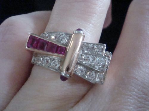 FINE QUALIY RETRO 18CT NATURAL RUBY DIAMOND 100CT TANK COCKTAIL RING - ADDITIONAL PHOTO 6