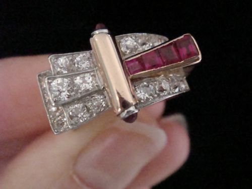 FINE QUALIY RETRO 18CT NATURAL RUBY DIAMOND 100CT TANK COCKTAIL RING - ADDITIONAL PHOTO 7