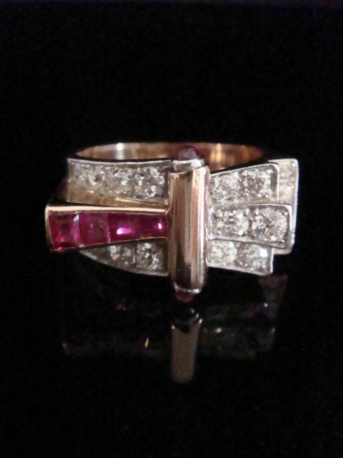 FINE QUALIY RETRO 18CT NATURAL RUBY DIAMOND 100CT TANK COCKTAIL RING - ADDITIONAL PHOTO 8