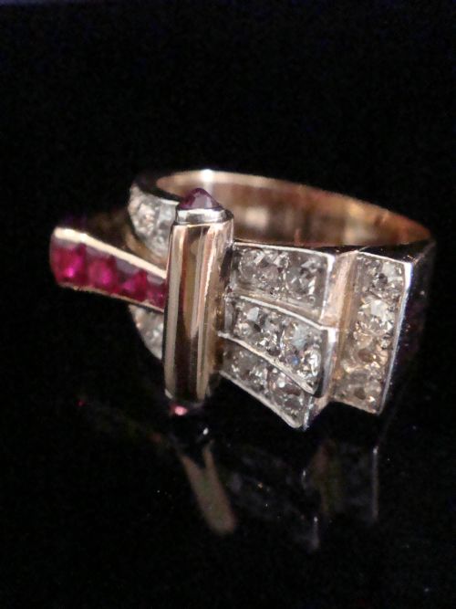 FINE QUALIY RETRO 18CT NATURAL RUBY DIAMOND 100CT TANK COCKTAIL RING - ADDITIONAL PHOTO 10