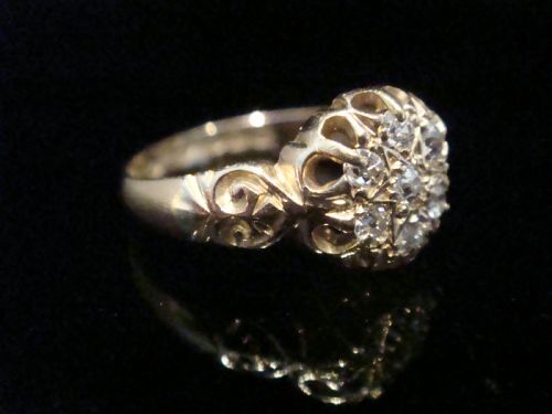 victorian 18ct yellow gold old cut diamond celestial cluster ring - CATEGORY: ANTIQUE JEWELLERY - DATED VICTORIAN