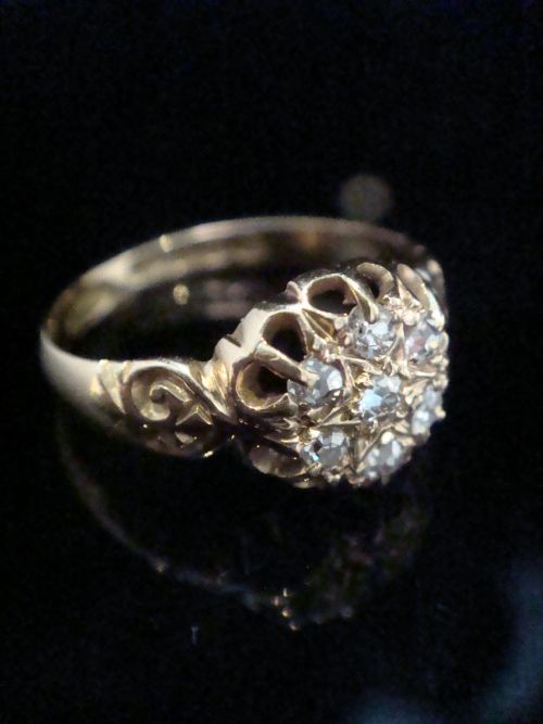 VICTORIAN 18CT YELLOW GOLD OLD CUT DIAMOND CELESTIAL CLUSTER RING - ADDITIONAL PHOTO 3