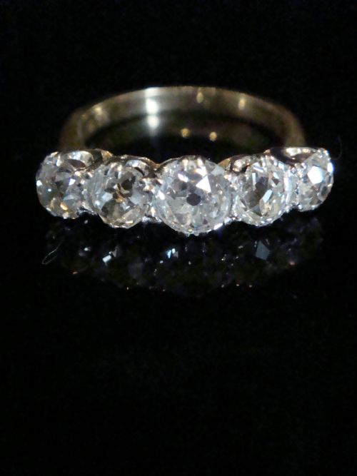 EDWARDIAN 18CT OLD CUT 5 STONE DIAMOND RING APPROX 170CT VS2 HJ COLOUR - ADDITIONAL PHOTO 1