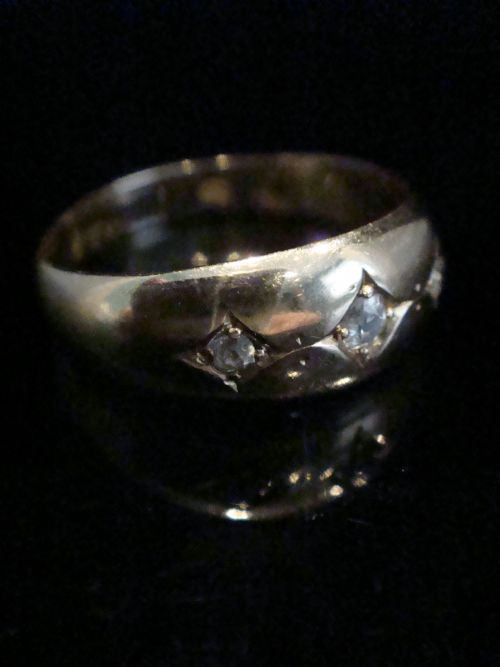 EDWARDIAN 18CT ORNATE YELLOW GOLD BAND OLD CUT DIAMOND STAR GYPSY BAND SIZE Q - ADDITIONAL PHOTO 1